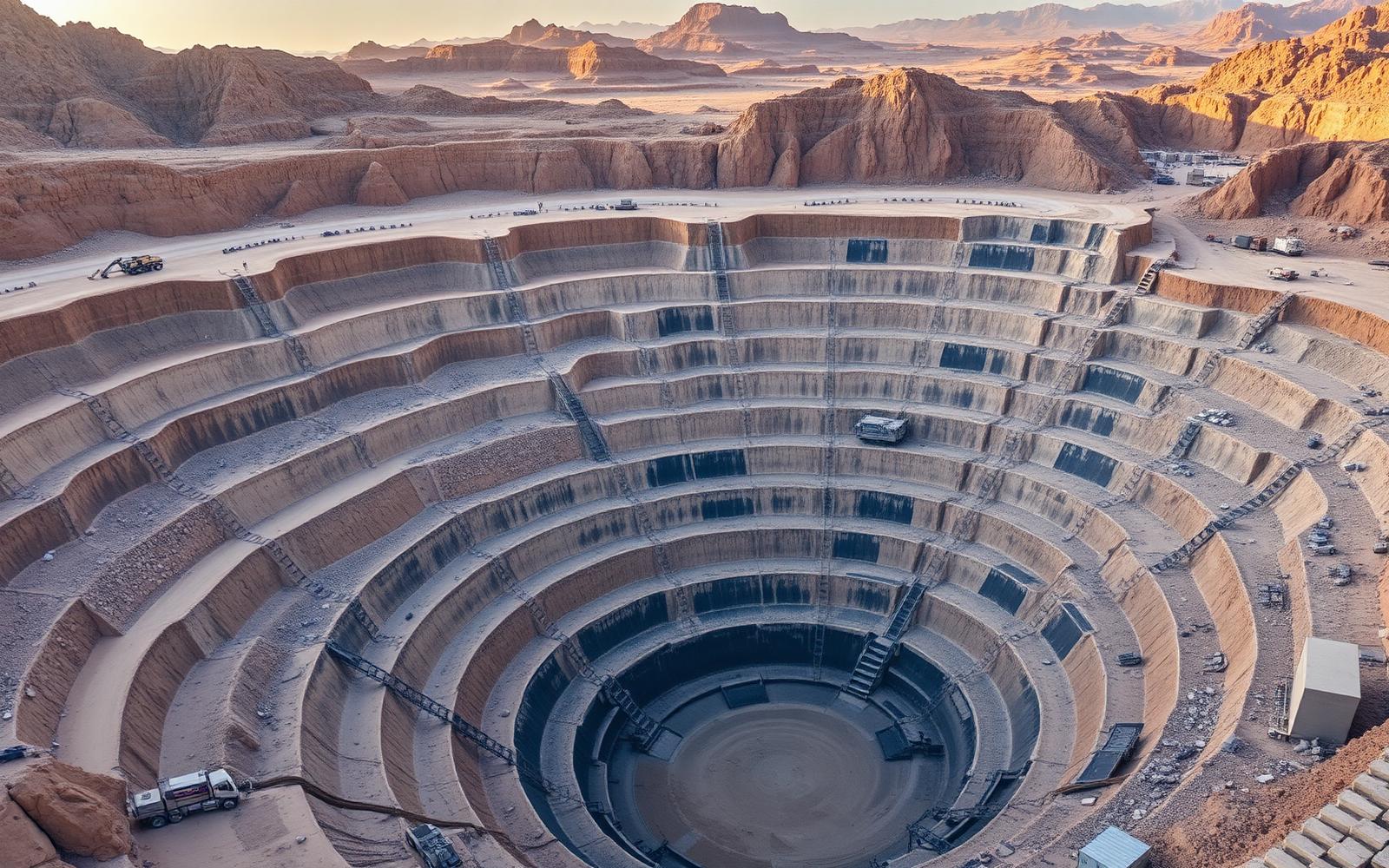 Terraced mineral quarry